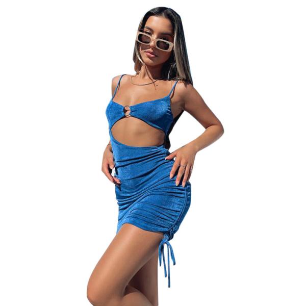Circle Hollow Rope Drawstring Halter Dress Sexy Hollow Skirt