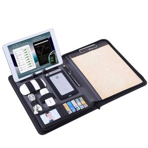 China Zippered Business Portfolio PU Leather Made With Removable Notepad Clipboard wholesale