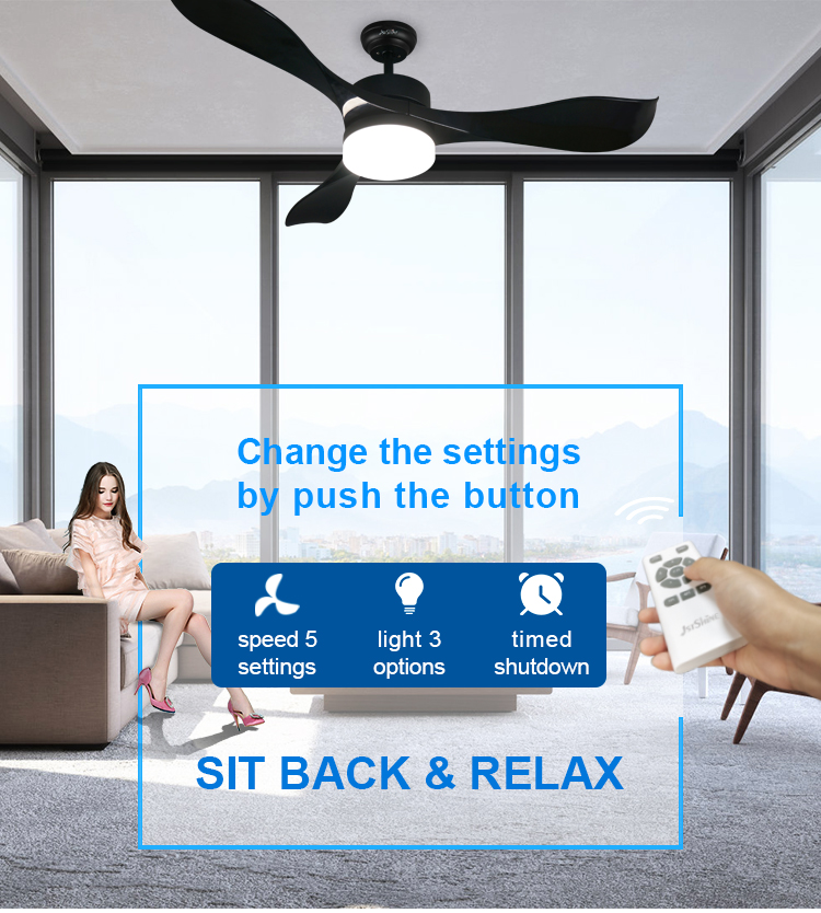 Energy Saving 1stshine Black ABS Blades Ceiling Fans with LED Lights and Remote Control 2-