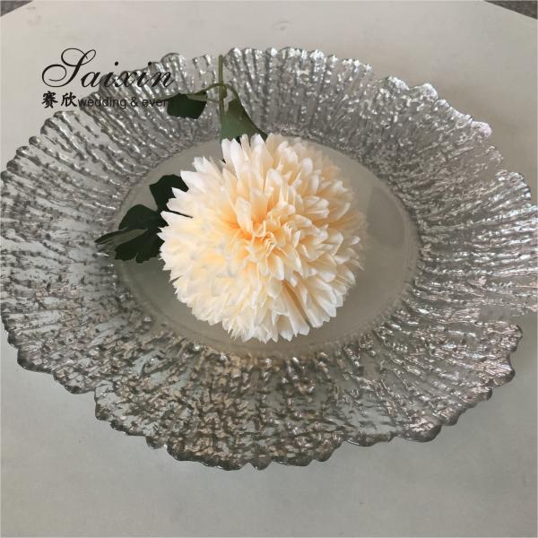 ZT-P056 Clear Silver Rim Decoration Glass Charger Plate For Home Wedding
