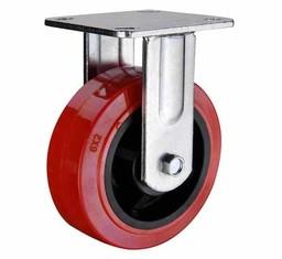 China 4x2, 5x2,6x2,8x2 Red Polyurethane RIGID Heavy Duty Caster China factory FIXED castor wheels manufacturer and exporter wholesale