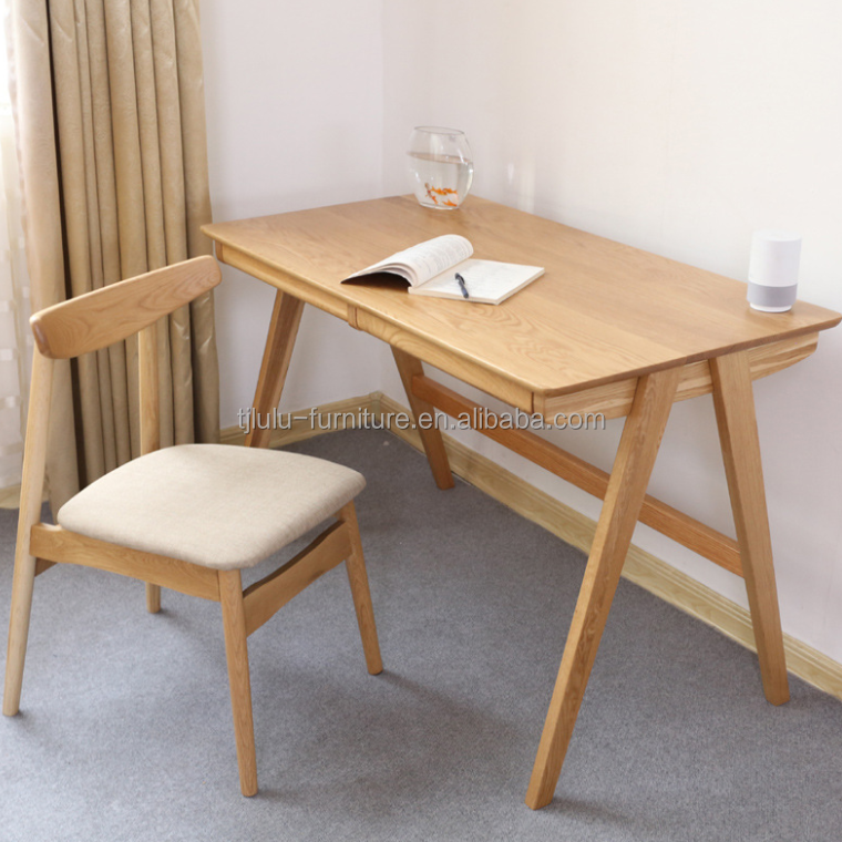 Scandinavian Modern Double Drawer Study Desk in Natural or Dark Walnut Color for Dining Room Furniture