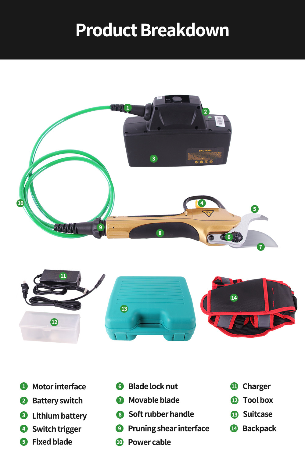 Swansoft 30mm 36V Telescopic Fruit Electric Pruning Shears Electric Pruning Electric Scissors Tree Pruner Shears