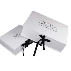 China white flap foldable magnet Cloth Paper Box with black ribbon on sale