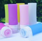 Blue / White / Yellow Small Travel Bottles , Soft Silicone Body Squeezy Travel