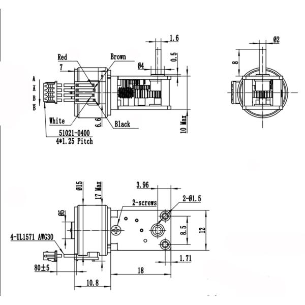 Customized Shaft Micro Stepper Motor 18 Degree Diameter 15mm With Worm Gear Box