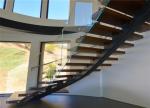 Apartment Building Curved Stairs Wood Tread Stainless Steel Railing Syestem