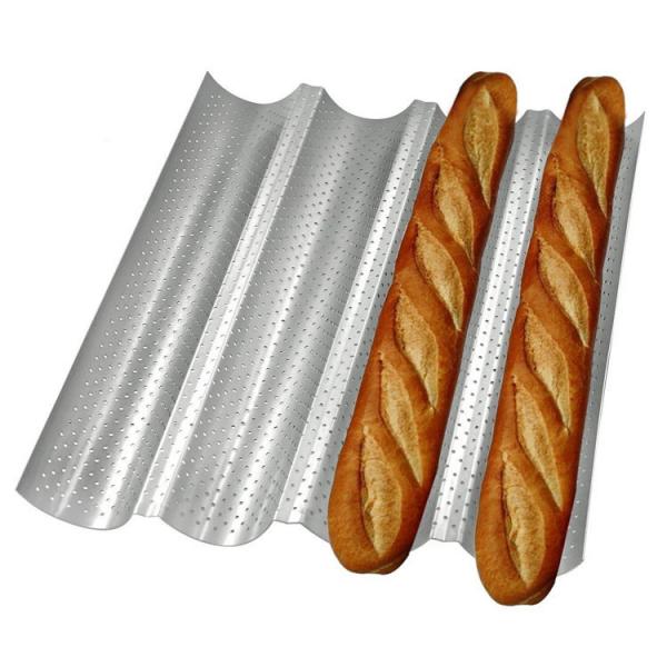 Quality Carbon Steel 4 Wave Gutter Non Stick French Bread Perforated Tray Baking Baguette Pan for sale