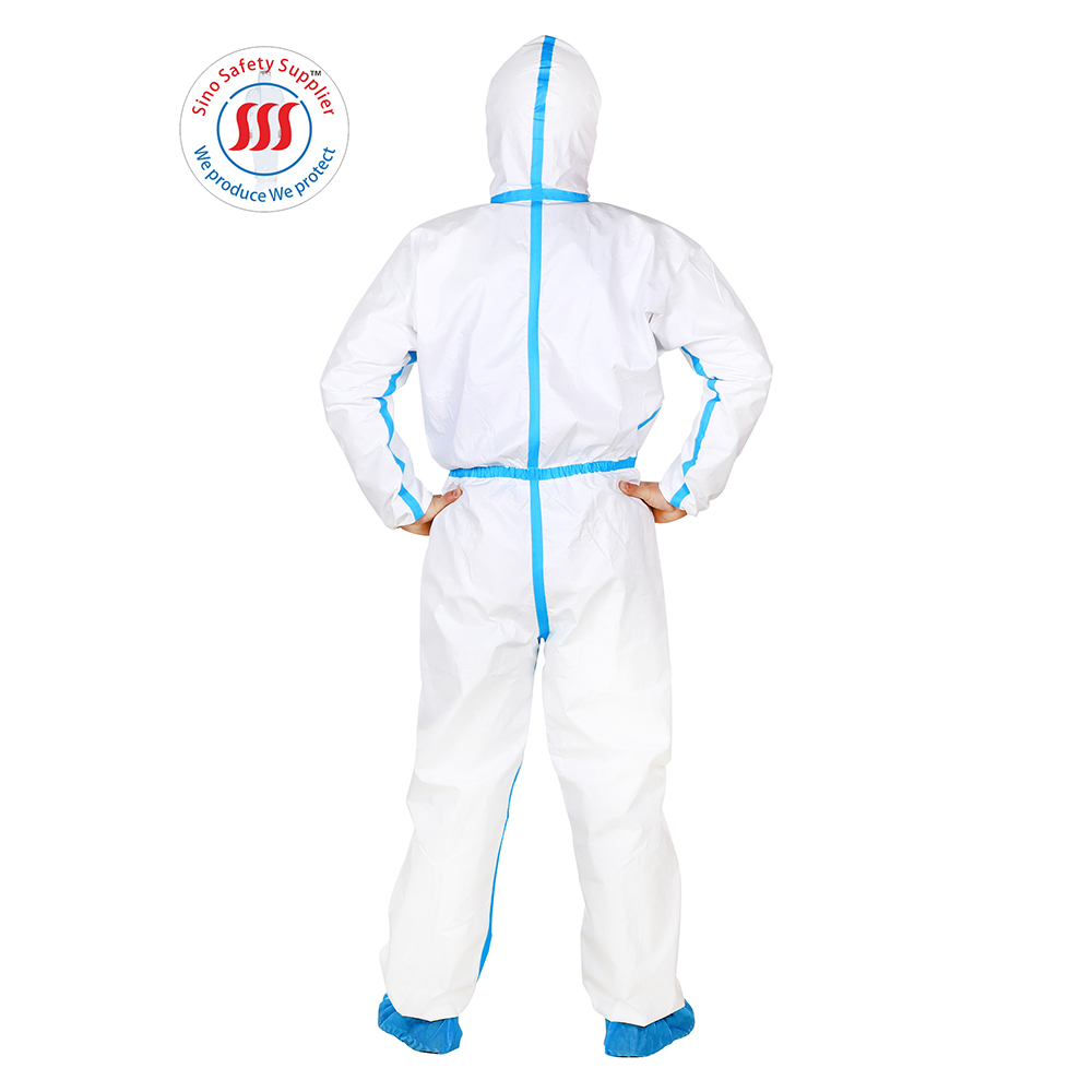 Type 4 Taped White Disposable Coveralls Anti Virus Blood Microbe Liquid Permeation
