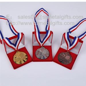 China Premium gift box packaged gold / silver sports medal with ribbon lanyards, wholesale
