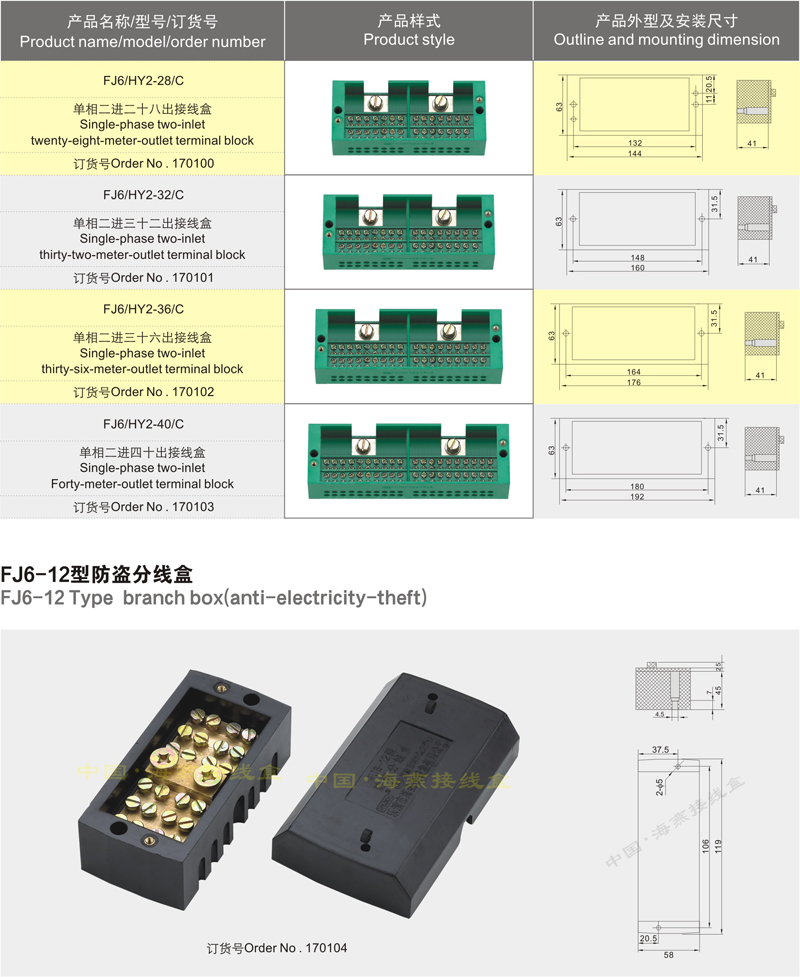 Fj6/Hy2 Series Power Test Terminal Distribution Block for Single -Phase Metering Box