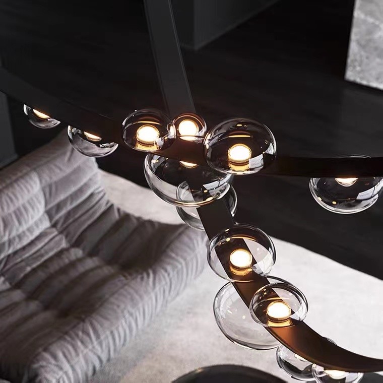 Restaurant Leather Lighting Modern Clearly Glass Shade large Chandelier For Bar
