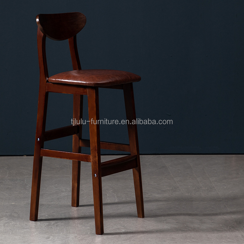 Upholstered Solid Wood Bar Stool in Vintage Style for Pub Coffee Shop W38*D44*H101 cm