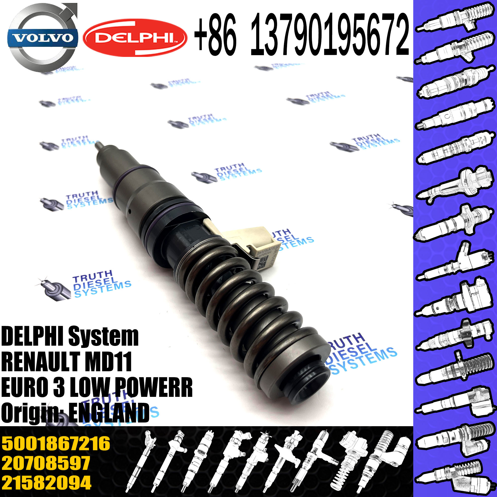 original Diesel Fuel Injector 21644596 5001867216 7420708597 7421582094 7421644596 E3.18 for VOL 11LTR EURO3