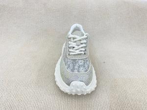 China Women white leather sneakers with bling crystal and breathable lace mesh heightening wholesale