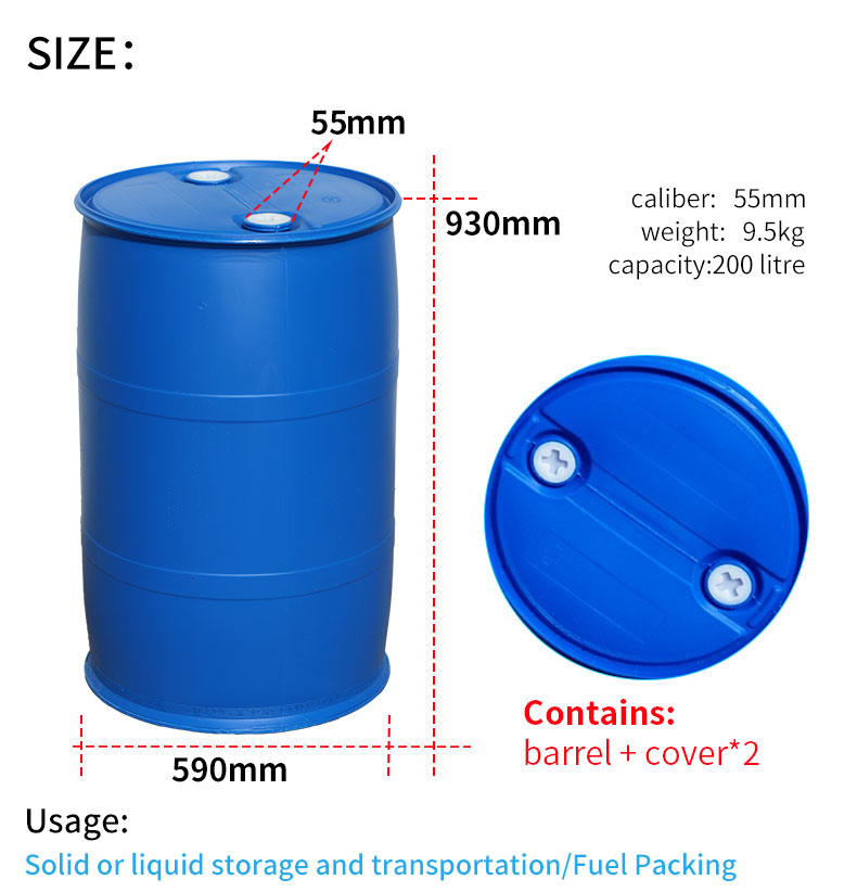 Sealed Oil Blue Plastic Drums 55 Gallon Barrels 200 Litre With Double Lid