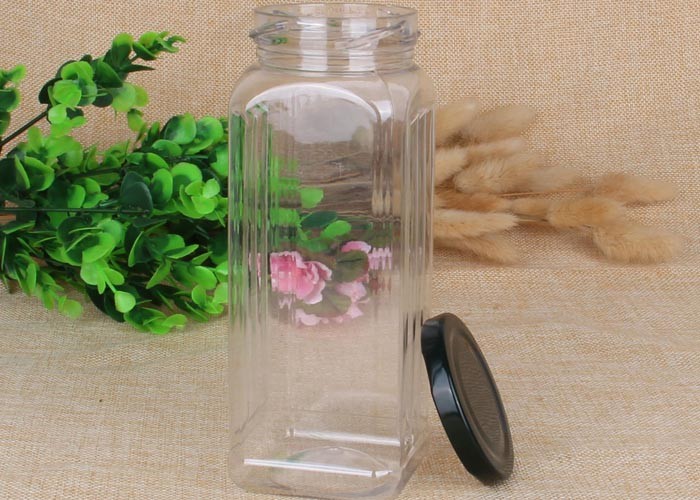550ml Square Transparent Food - Grade PET Canister With Iron Screw Cap