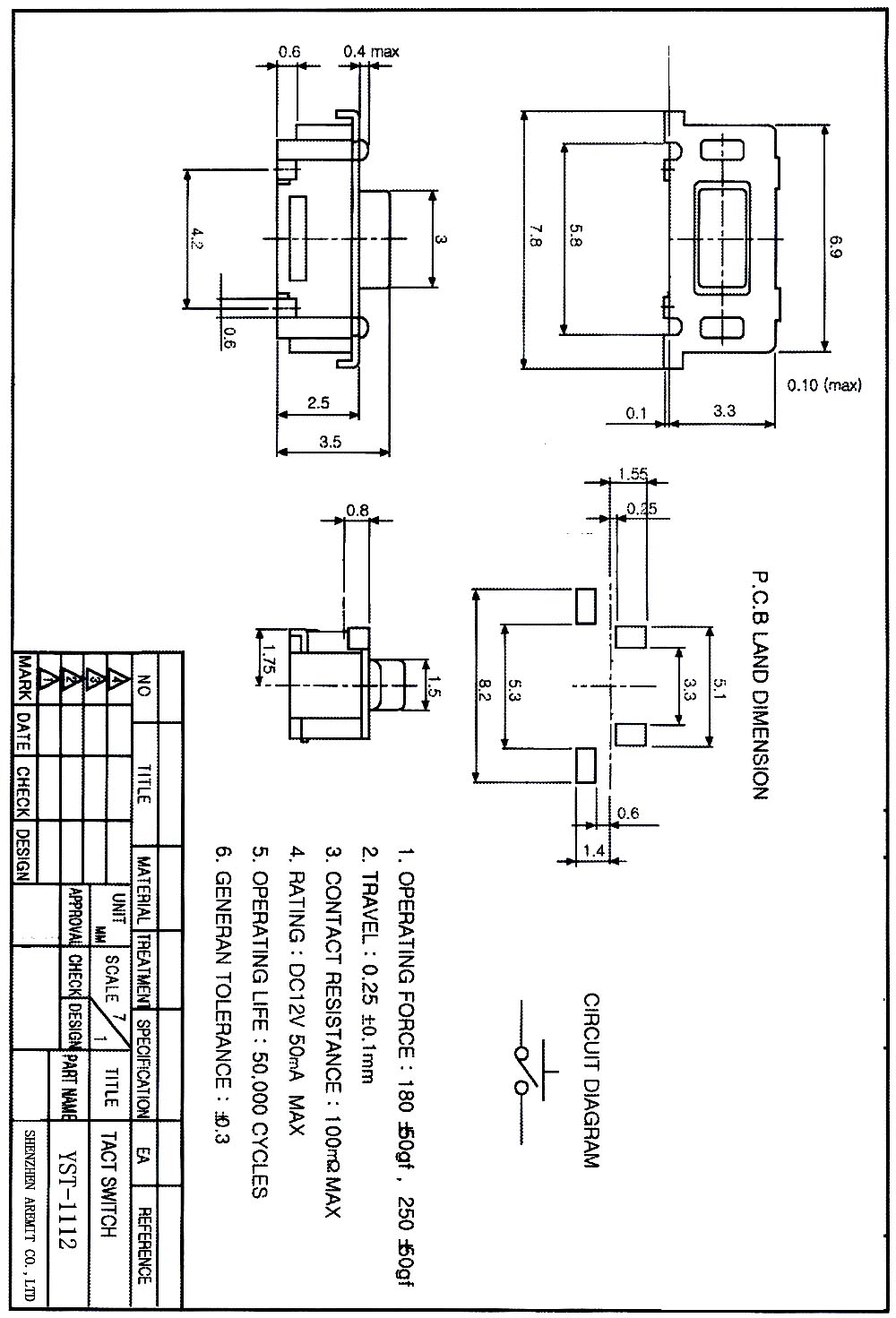 Smt Tact Switch YST-1112