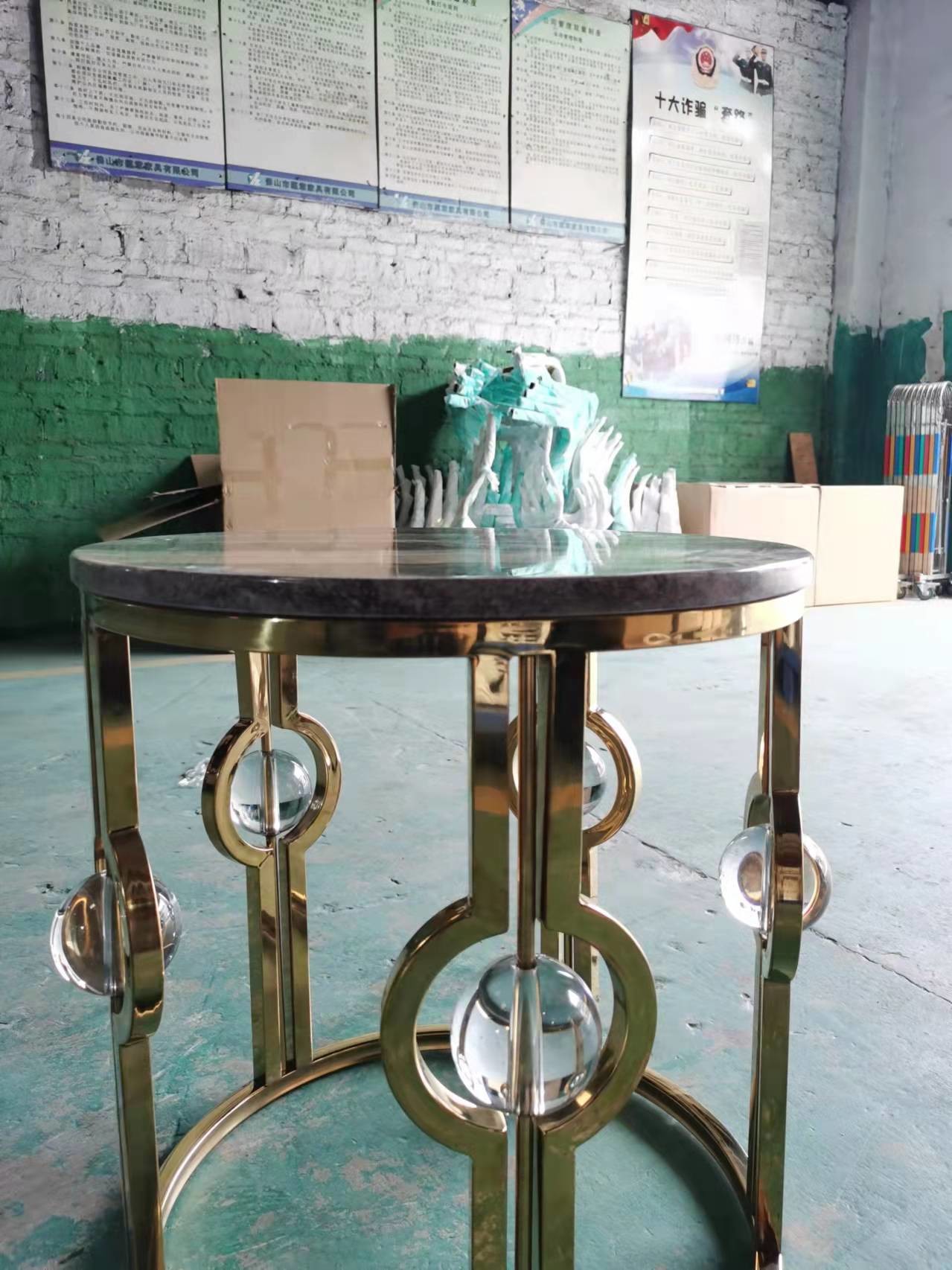Gold Plated Stainless Steel Marble Side Table Light Luxury Metal Crystal Ball Round Corner Table