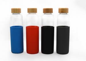 China Custom Unbreakable Glass Water Bottle Bamboo Glass Water Bottle With Silicone Sleeve wholesale