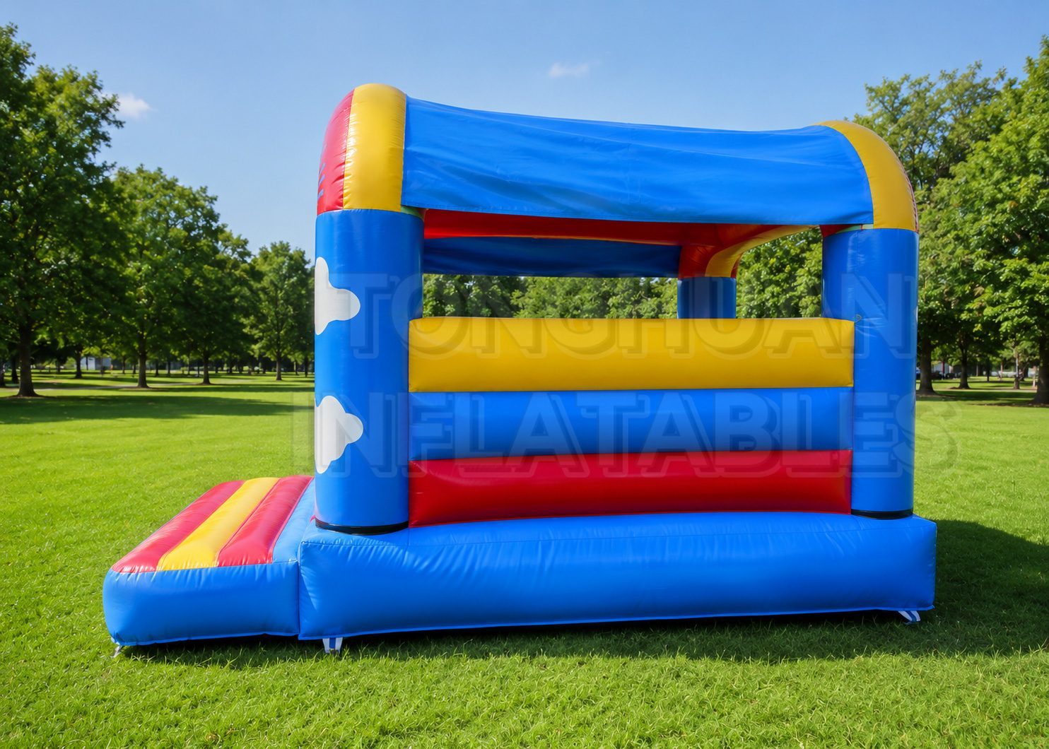 Rainbow Cloud Inflatable Bouncer with Bright Colors for Kids Parties Schools Parks and Rental Events