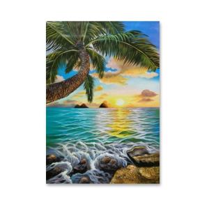 China Canvas Handmade Palm Trees Seascape Oil Paintings For Home Decoration wholesale