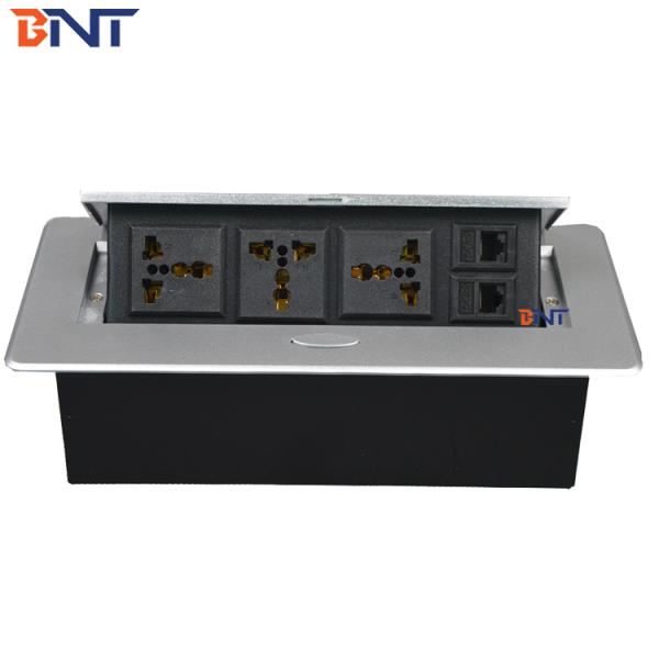 Multi-Functional Zinc Alloy/Iron Office Desktop Tabletop Socket Pop-up Power Socket 2 RJ45 Plug 3 AC Outlets 5A Rated Current