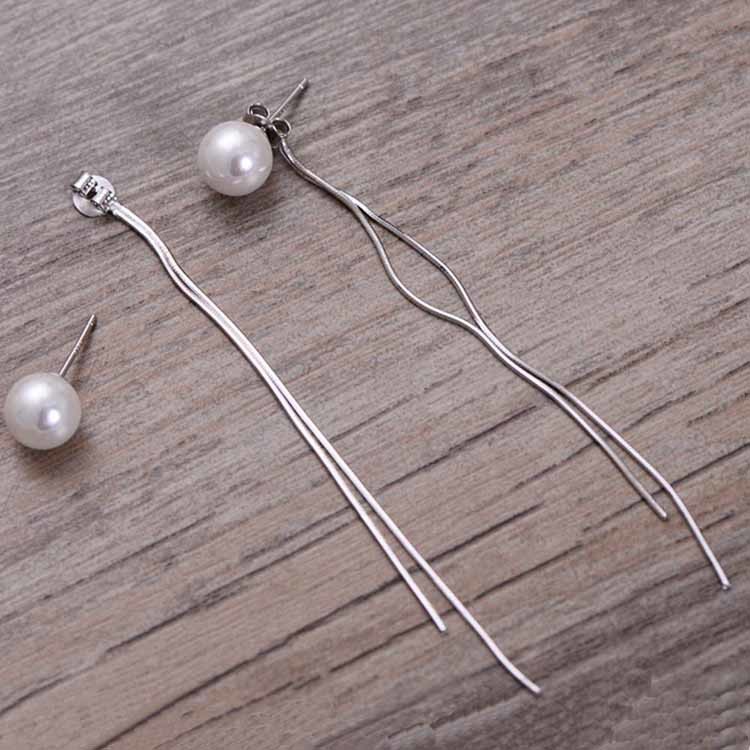 Women Fashion 925 Sterling Silver Shell Pearl Drop Tassels Earrings（057989）