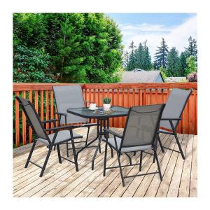 China Foldable Armchair Patio Furniture 4 Seater Dining Set with Glass Top and Umbrella Hole wholesale