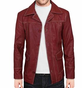 China Spring Season Fight Club Leather Jacket , Slim Fit Bomber Jacket Button Front wholesale