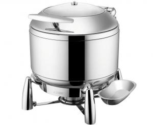 China Buffet Ware Stainless Steel Cookwares Roung Soup Warmer With Glass Window / Lid 10Ltr wholesale