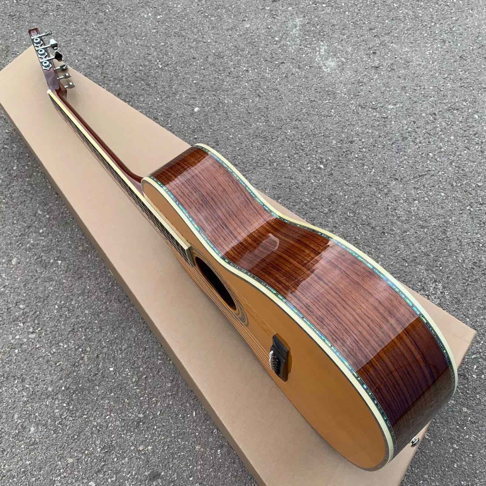Yellow Painting Solid Spruce Top 39 Inch 000 Type Acoustic Guitar Abalone Ebony Open Headstock
