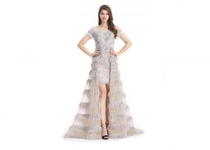 China High Low Design Tulle Fabric Ladies Evening Dresses Sweep Train Style wholesale