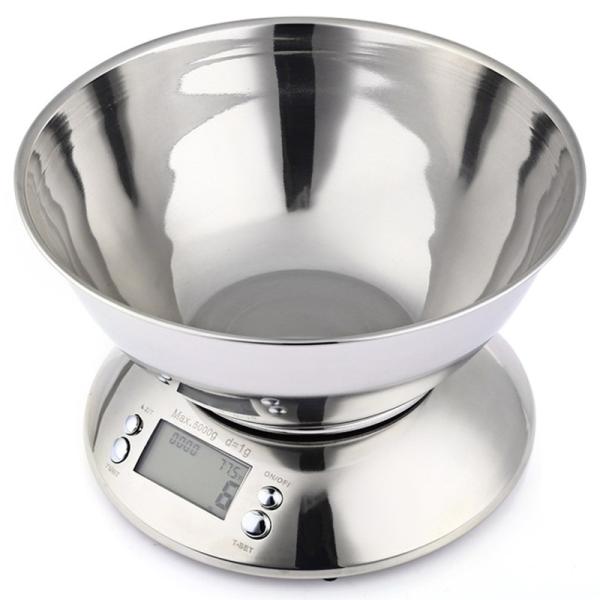 Electronic Stainless Steel Kitchen Scale 1g Bowl Scale Temperature Function Peel Fruit/Baking Weighing Features Battery Powered
