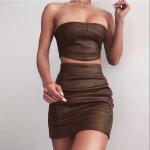 Sleeveless 2 Piece Outfit Skirt And Crop Top One Shoulder Wrapped Chest