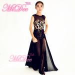 Fancy Floral Sequin Bodice Dress , Sleeveless Floor Length Dress With Leotard