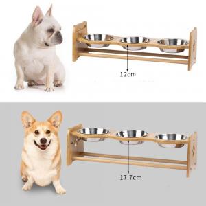 China Wooden Rack Pet Feeder Bowls Adjustable Elevated Dog Bowl Customized wholesale