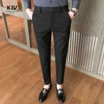 Autumn Formal Pants for Men Thick Stripes and Mid Waist Design Plus Size