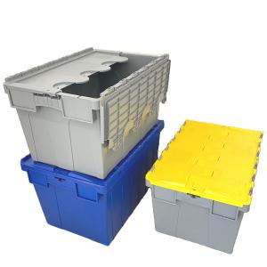 China Warehouse Storage Plastic Turnover Crate Attached Lid Container with Customized Color wholesale