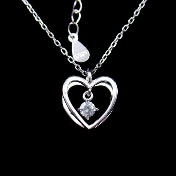 3D Heart Shaped Necklace Cross Chain And Hanging Zircon Shining Stone Sterling