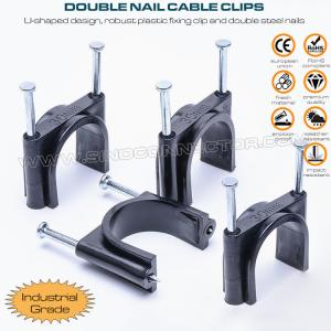 China Double Nail Cable Clips (Double Nail Pipe Clips), Round Type, Two Steel Nails, Polyethylene, White/Black, 30mm~50mm, For Large Cables wholesale