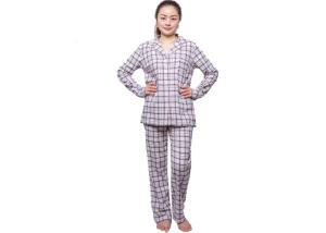 China Ladies Yarn Dye Check Flannel Pyjamas , Womens Flannel Pajamas Full Open Placket wholesale