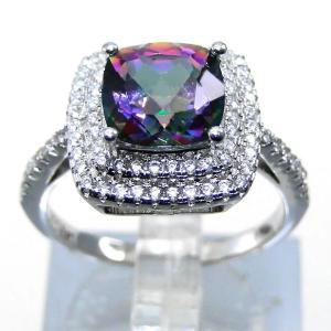 China 925 Serling Silver Jewelry Sets Cushion Cut Mystic Topaz Engagement Ring wholesale