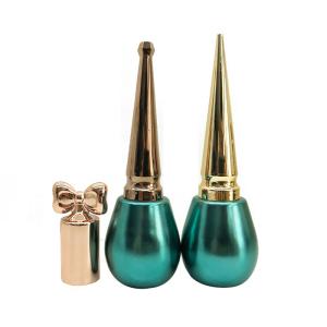 China Hanya Golden Cone Cap Nail Polish Bottles Green Empty Nail Polish Container wholesale