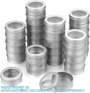 China 2 Ounce Metal Tin Cans Round Empty Container Salve Tins With Clear Screw Lid For Kitchen, Office, Candles, Candies wholesale