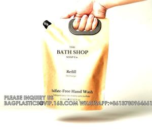 China Eco-Friendly Kraft Paper Spout Pouch Shampoo Refill Bag Liquid Packaging Pouches Stand Up, Flat Bottom, Side Gusset wholesale