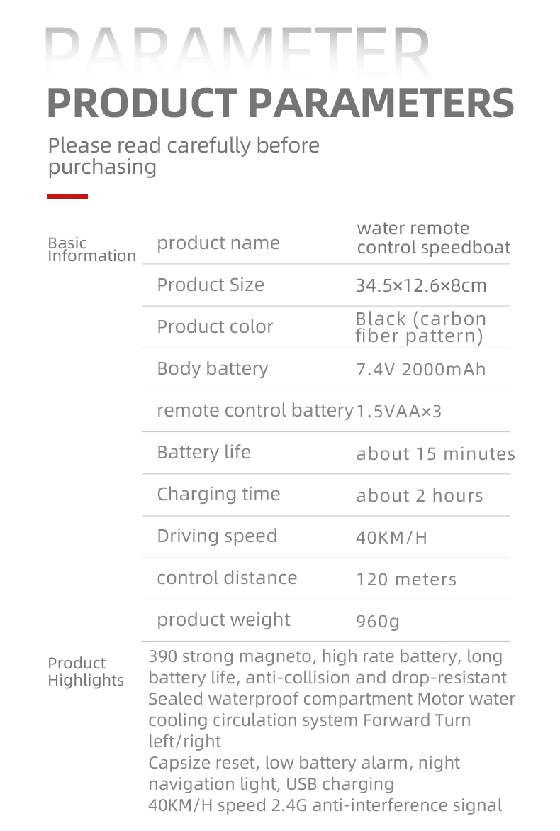 High Speed Turbojet RC Boat Model Fy011 for Racing Competition QTY/CTN 18pcs 4 Hours Charging Time Electric Remote Control