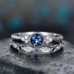 925 Sterling Silver Diamond Engagement Rings Blue Zircon Engagement Ring