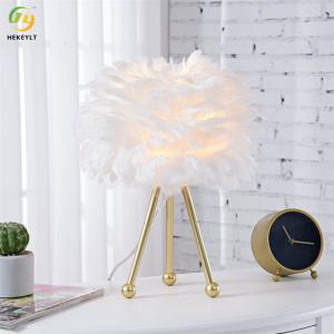 China 14.5&quot; Tripod Metal Body Bedside Table Lamp White Feather wholesale