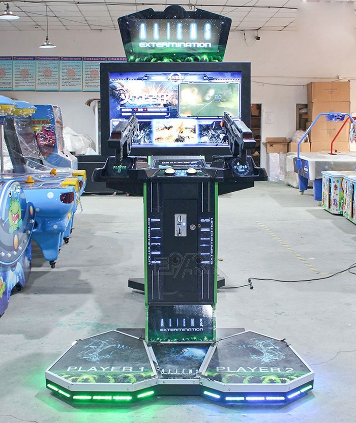 Coin Pusher Shooting Arcade Game Machine 42" Aliens Extermination With Pedal